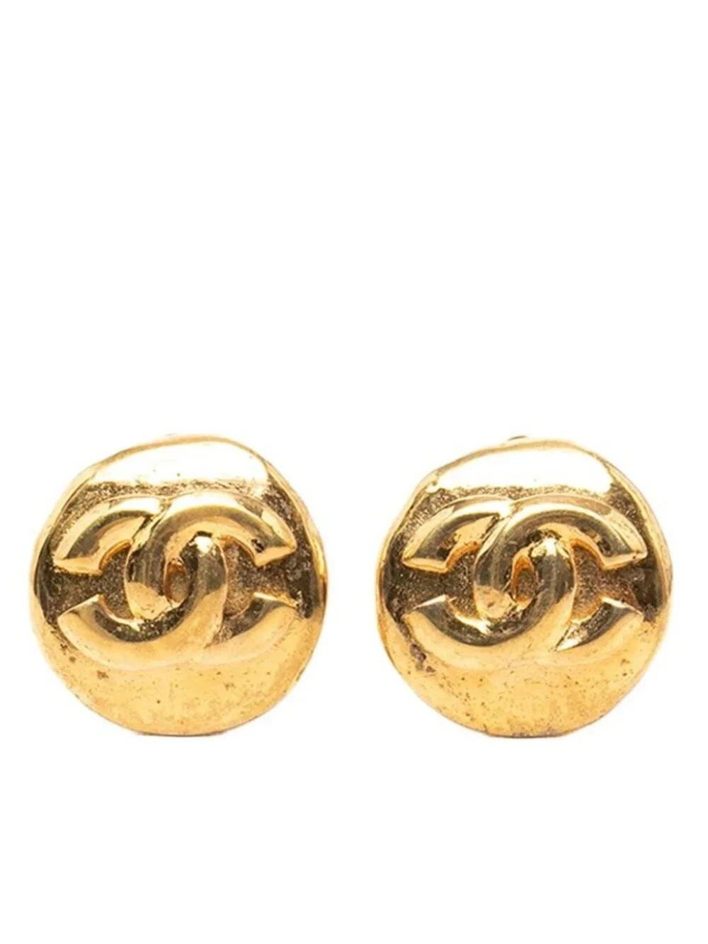 Chanel CC Logo Vintage Round Earrings Gold Plated